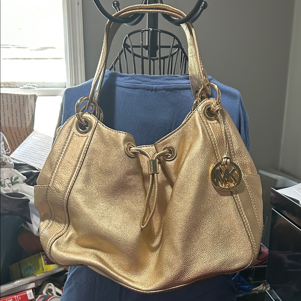Michael Kors Gold and Tan Shoulder Bag